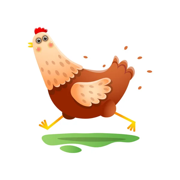 Kawai running hen with fast speed over white background — Stock Vector