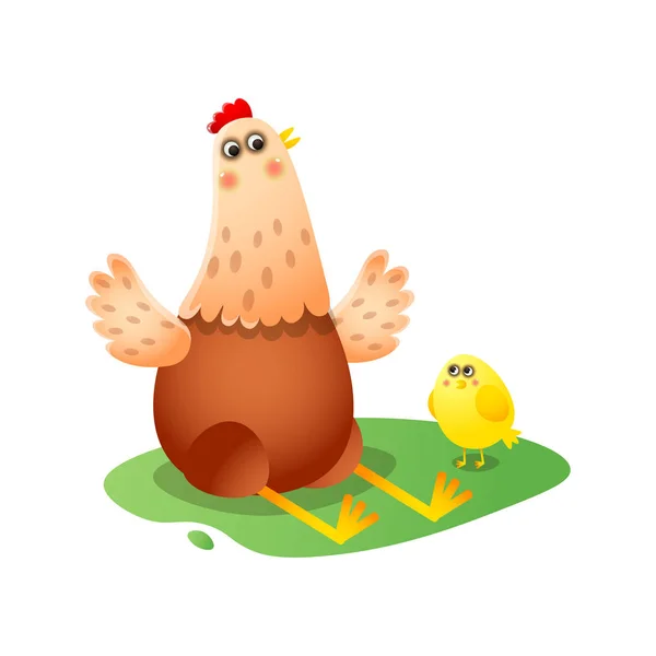 Gra w kurczaka, opowiadanie bajek, pokazując coś do małego żółkną klinging — Wektor stockowy