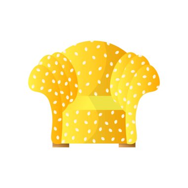 Noktalı sarı döşeme, geniş yumuşak kollar ve sırt ile ev yastıklı koltuk