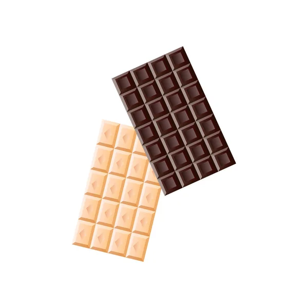 Dos barras de chocolate blanco y negro aisladas sobre fondo blanco — Vector de stock