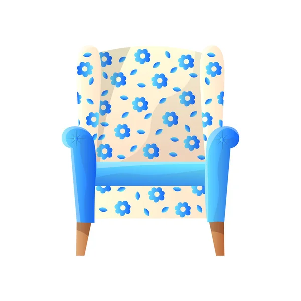 Inicio Sillón acolchado con tapicería floral azul blanco — Vector de stock