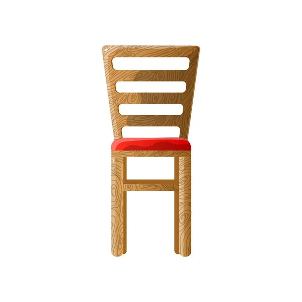 Cadeira de madeira com lamela de volta e assento estofado vermelho macio —  Vetores de Stock