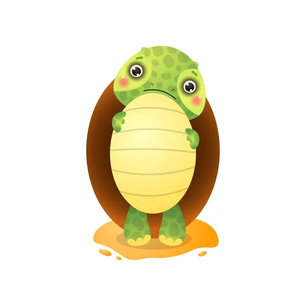 Carino kawai tartaruga tenendo grande uovo in zampe isolate su sfondo bianco — Vettoriale Stock
