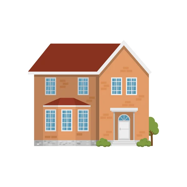 Классический двухэтажный дом из красного кирпича на белом фоне — стоковый вектор