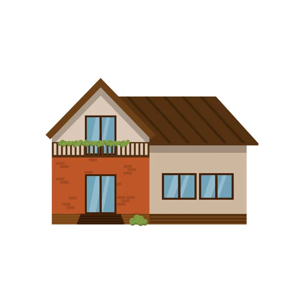 Beyaz arka planda izole çatı ile iki katlı ev — Stok Vektör