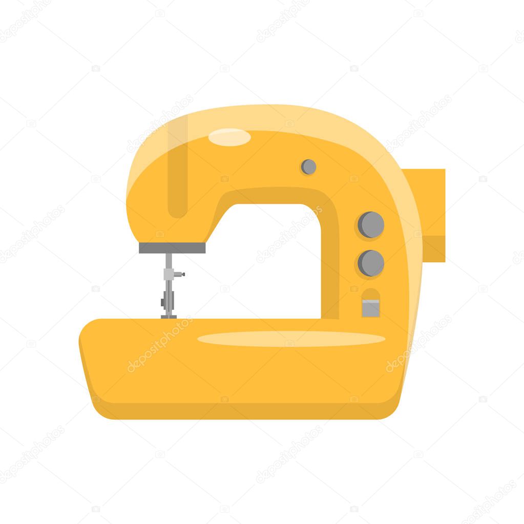 Yellow mechanical sewing machine for home and industrial use isolated on white background
