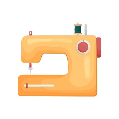 Beyaz arka planda sarı izole dikiş makinesinin kalite klasik modeli