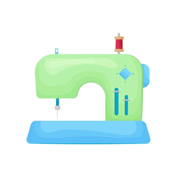 Retro ontworpen model van naaimachine in groene kleur met spoel van draad op Top geïsoleerd op wit — Stockvector