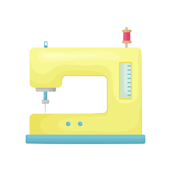 Modelo moderno de máquina de costura na cor amarela isolada no fundo branco — Vetor de Stock
