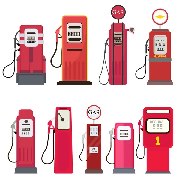 Conjunto de gasolinera dispensador de gasolina aislado sobre fondo blanco — Vector de stock