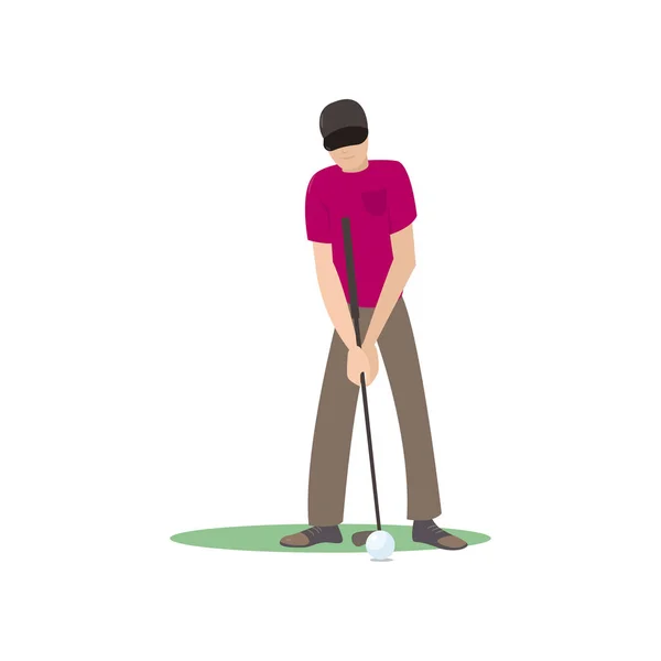 Jugador de golf patear pelota aislar sobre fondo blanco — Vector de stock