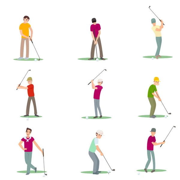 Ensemble de différents joueurs de golf isoler sur fond blanc — Image vectorielle