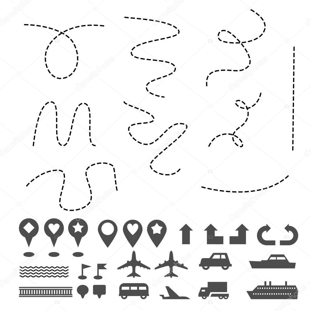 Map pin icons navigation markers travel gps sign other symbols set on white