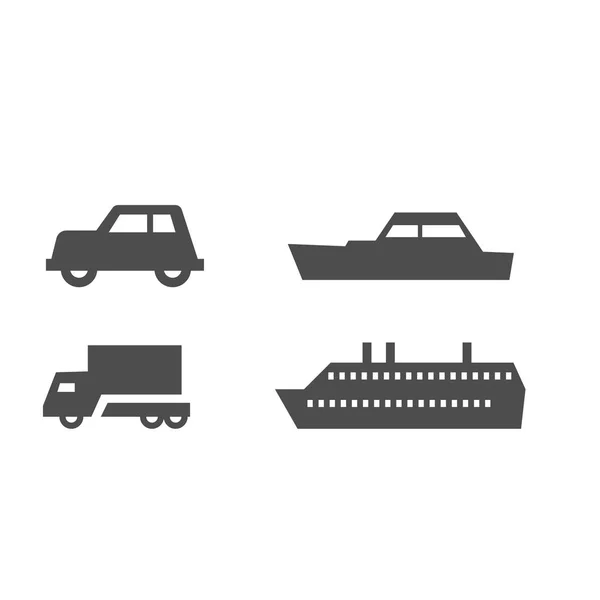 Mapa plano sinaliza transporte terrestre e de água isolado em fundo branco —  Vetores de Stock