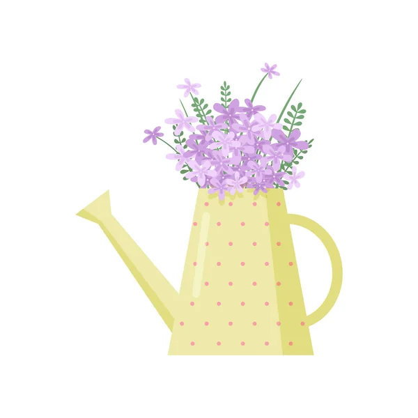 Красиві фіолетові польові квіти букет в милому посуді для поливу над білим — стоковий вектор