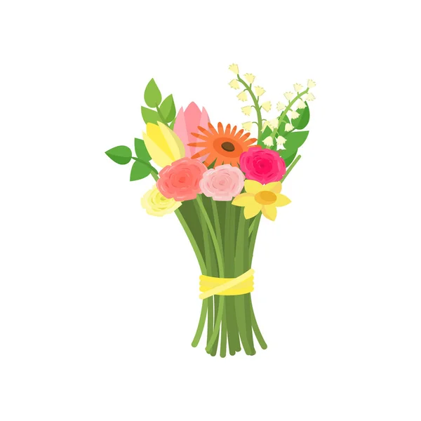 Složení kytice z různých květin, izolované na bílém pozadí — Stockový vektor