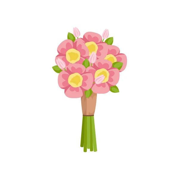 节日礼物花束粉红色的牡丹绑在空的背景上的丝带 — 图库矢量图片