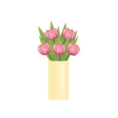 Boş arka plan üzerinde dikdörtgen vazoda güzel pembe laleler