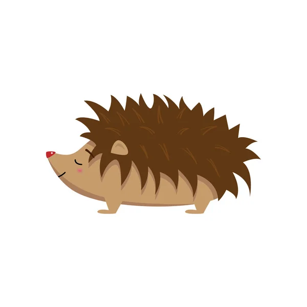 Smiling happy hedgehog standing with closed eyes isolated on white background — Stock Vector