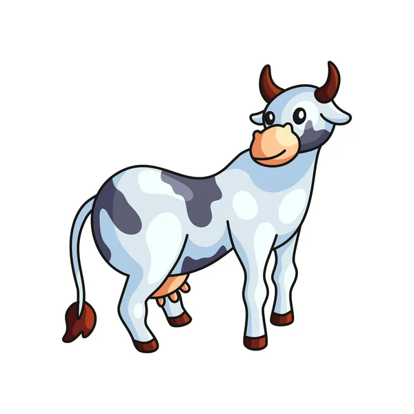 Divertido blanco y negro manchado vaca de pie mirando hacia atrás aislado — Vector de stock