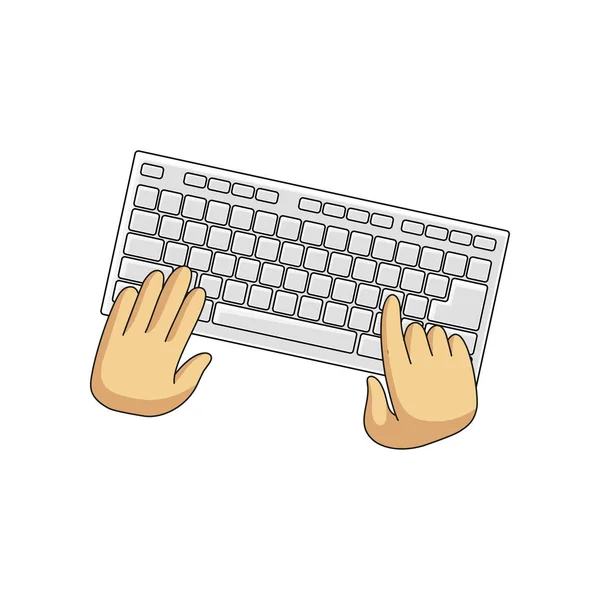 Licht klassiek toetsenbord en gebruiker handen geïsoleerd op witte achtergrond — Stockvector