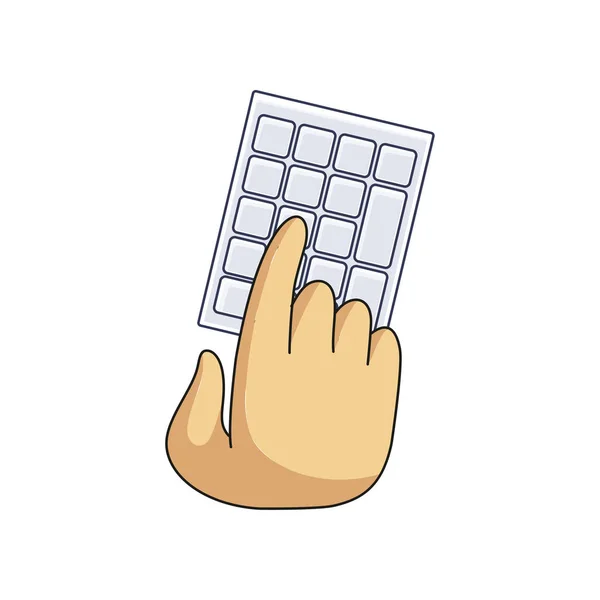 Clavier numérique léger et mains de l'utilisateur sur les touches isolées sur fond blanc — Image vectorielle