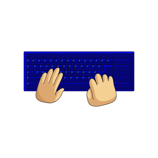 Blue Classical keyboard and user hands isolated on white background - Stok Vektor