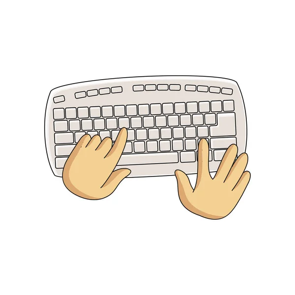 Clavier sans fil compact sans numlock et les mains de l'utilisateur isolé sur fond blanc — Image vectorielle