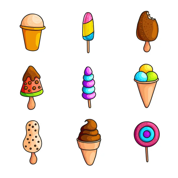 Ice creams of different tastes isolated on white background — Stock Vector