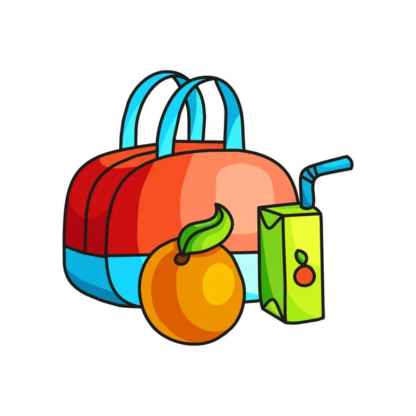 Petit déjeuner scolaire en sac avec jus de fruits et pomme — Image vectorielle