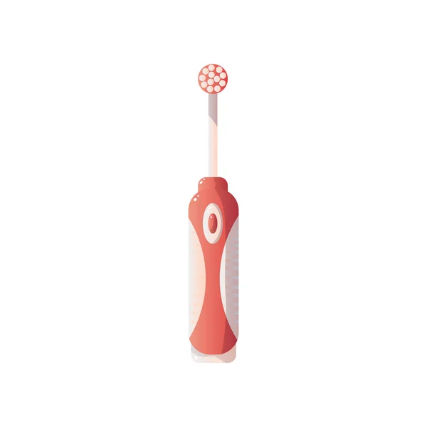 Beautiful electric toothbrush in red with a power button. — Stock Vector