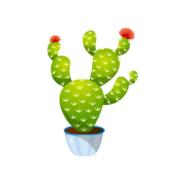 Verde colorido conejito orejas de cactus en olla azul — Vector de stock