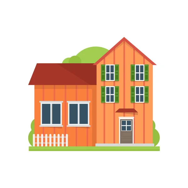 Orange Village houten huis in de buurt van boerderij veld werken — Stockvector