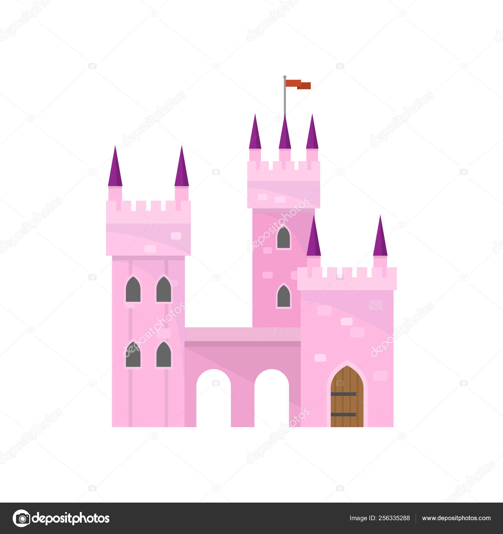 Beautiful pink castle with tower building for king princess Stock Vector  Image by ©greenpic.studio #256335288