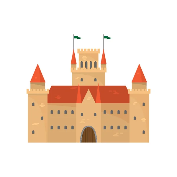 Schattig bruin middeleeuws kasteel met rood keramiek dak — Stockvector