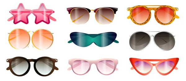 Set di occhiali da sole colorati moderni ora di spiaggia estiva — Vettoriale Stock