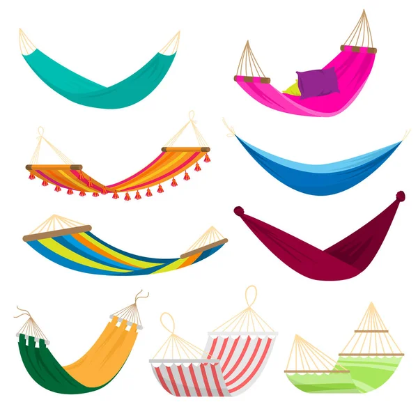 Conjunto de hamaca textil colorida para la playa, uso en el hogar — Vector de stock