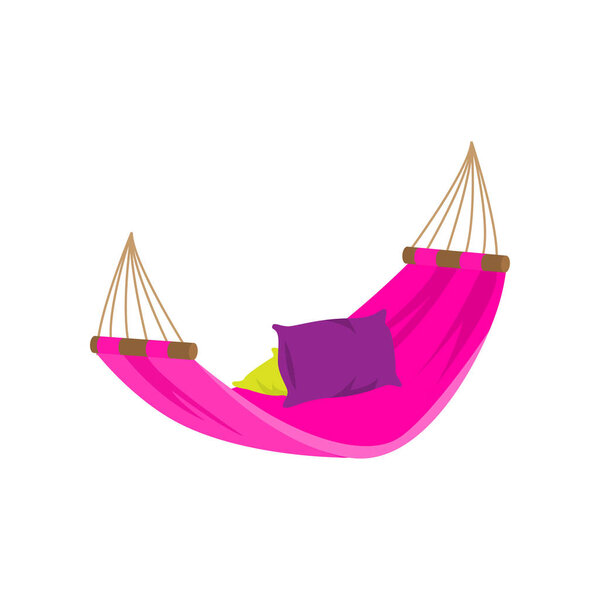 Colorful purple textile hammock in yard home pool