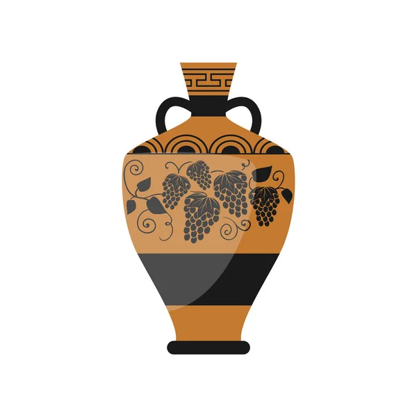 Ancient old greek wine vase with ornamental grapes — Stockvector