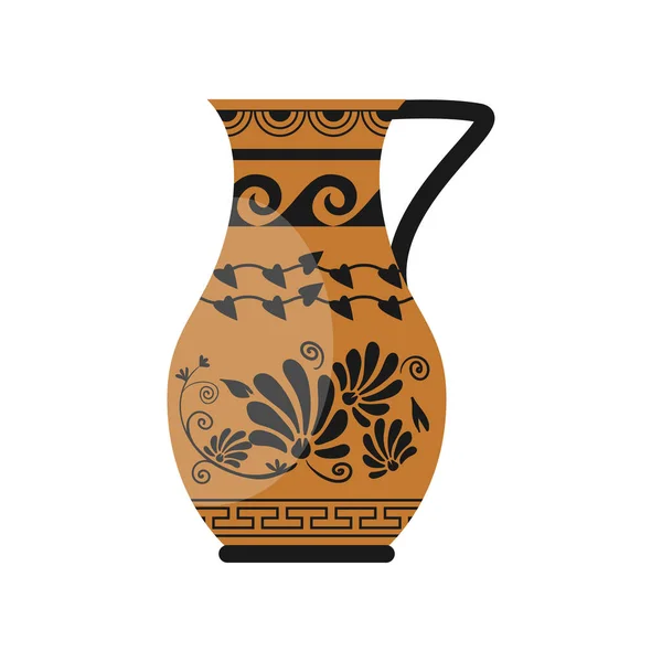 Ceramic classic greek jug with flower, wave ornament — Stock Vector