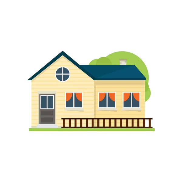 Söt gul amerikansk hus med trä staket nära gräs — Stock vektor