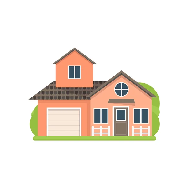 Jolie petite maison de village rouge clair avec garage — Image vectorielle