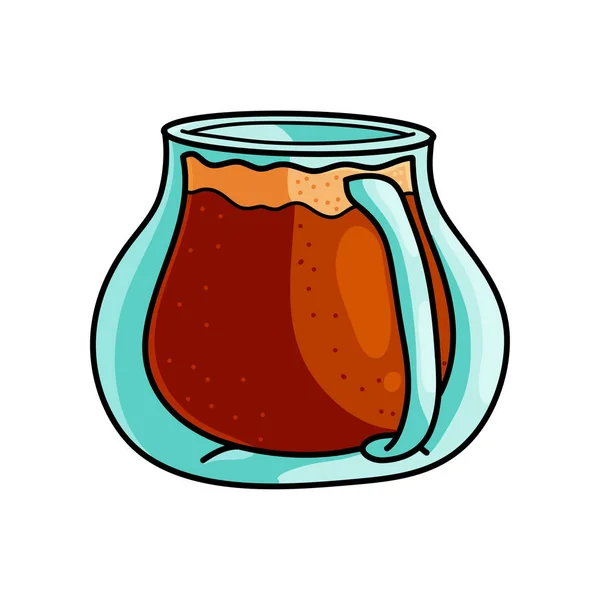 Милий прозорий скляний глечик зі спеціальною гарячою кавою — стоковий вектор