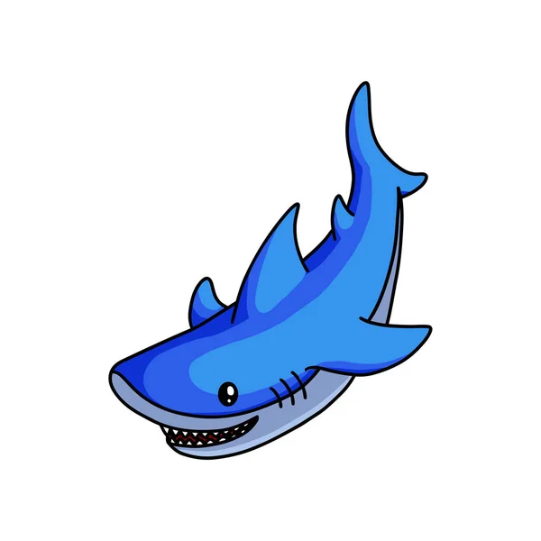 いくつかの魚の食べ物を見つけるために泳いでかわいい青いサメ — ストックベクタ