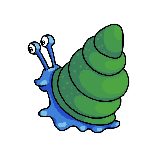 Cute blue snail with green house shell go to garden — Stock Vector