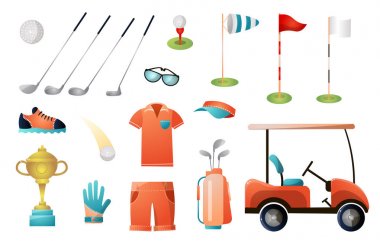 Altın şampiyona için modern golf ekipmanları seti