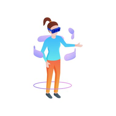 Kız moda vr gözlük giymek ve sohbet sosyal arkadaşlar