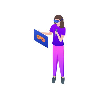 Kız sanal gerçeklik gözlüğü oyun sopa almak