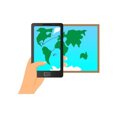 Artırılmış gerçeklik akıllı telefon uçak dünya yollarını gösterir