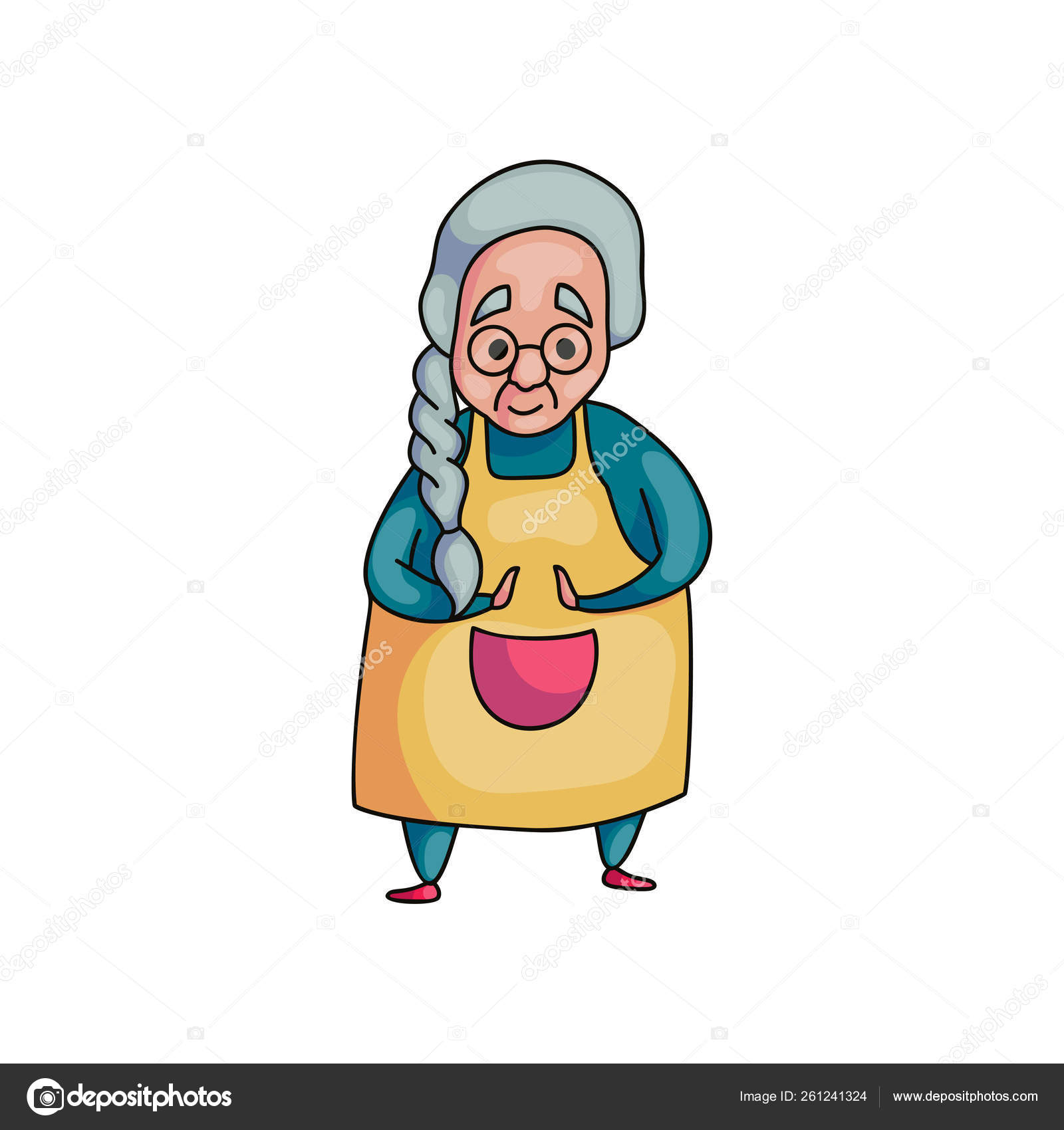 Нарисованная бабушка на белом фоне
